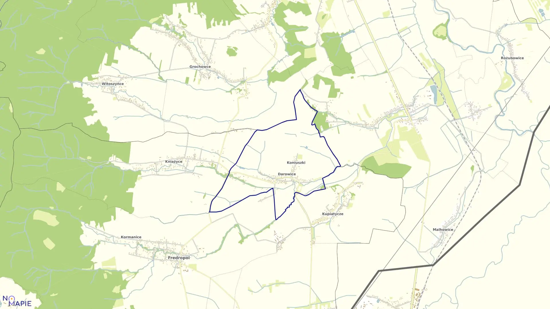 Mapa obrębu Darowice w gminie Fredropol