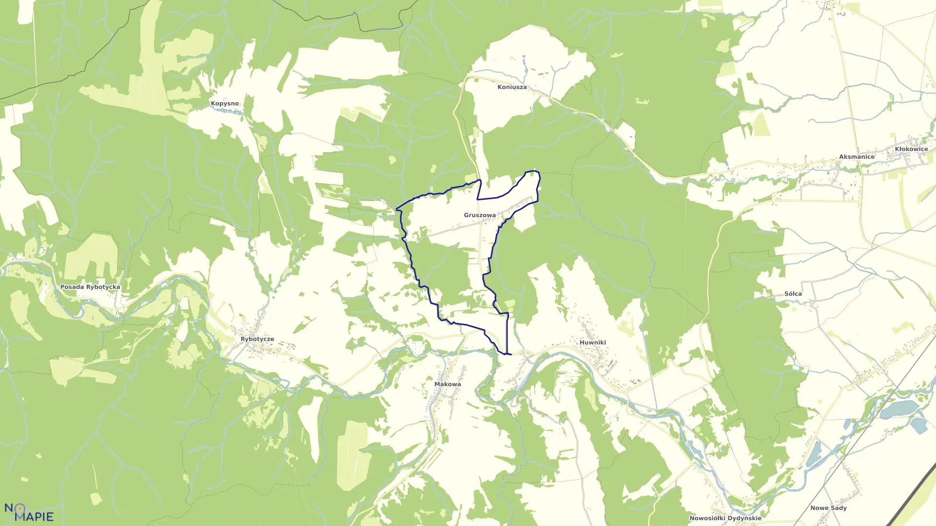 Mapa obrębu Gruszowa w gminie Fredropol