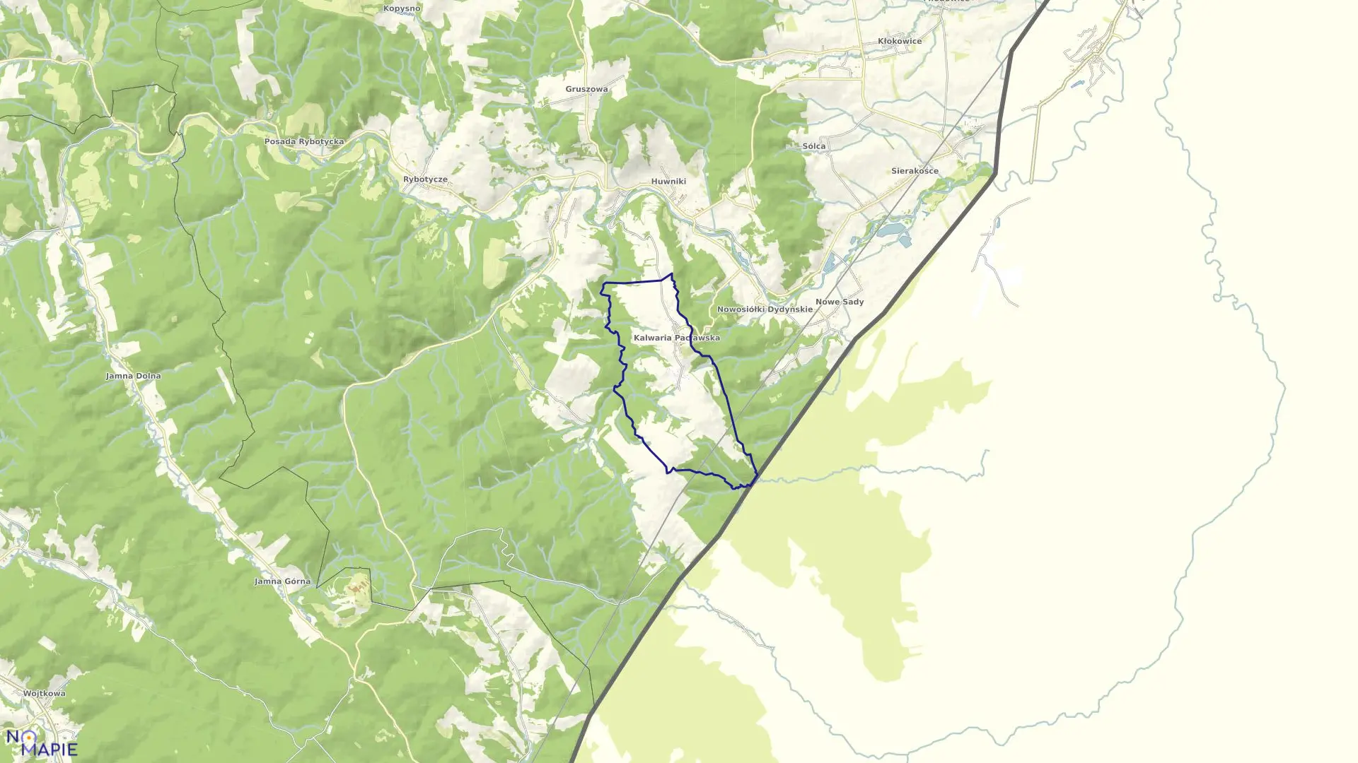 Mapa obrębu Kalwaria Pacławska w gminie Fredropol