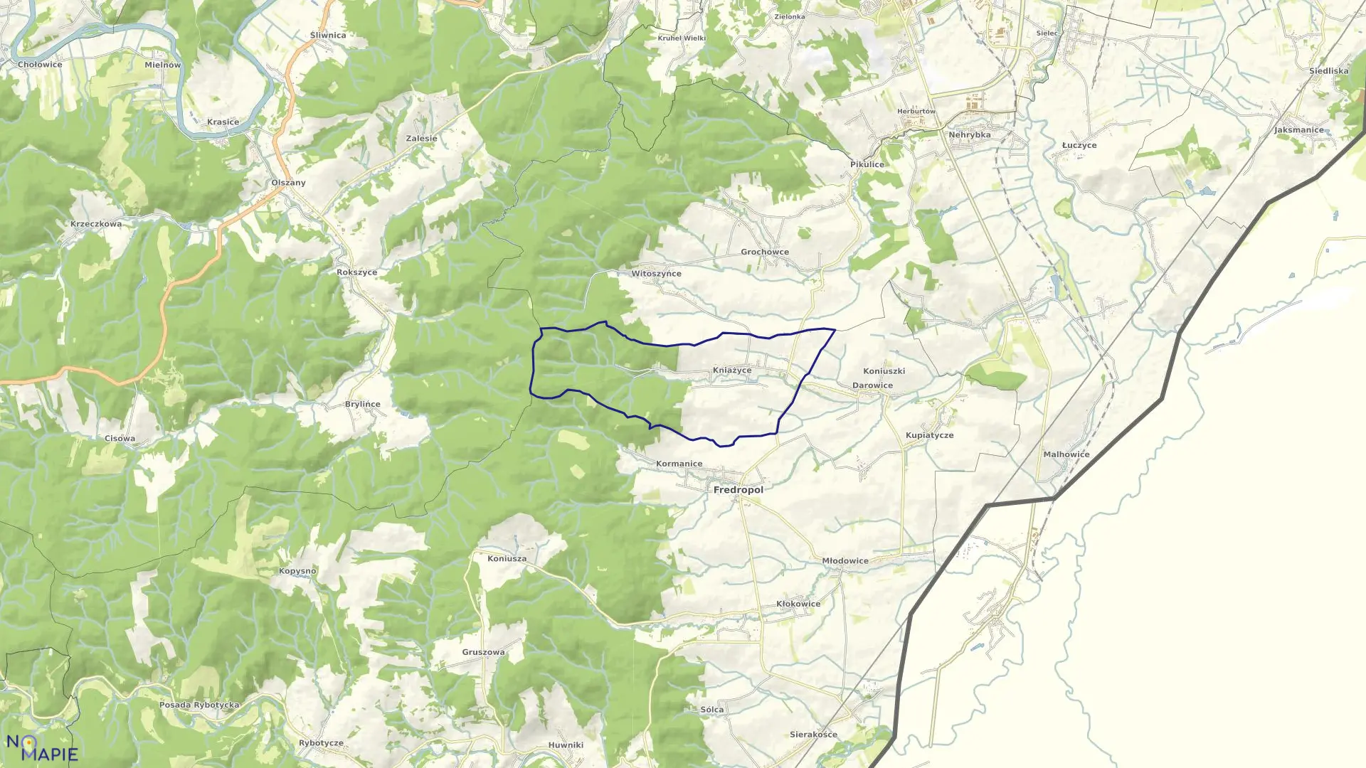 Mapa obrębu Kniażyce w gminie Fredropol