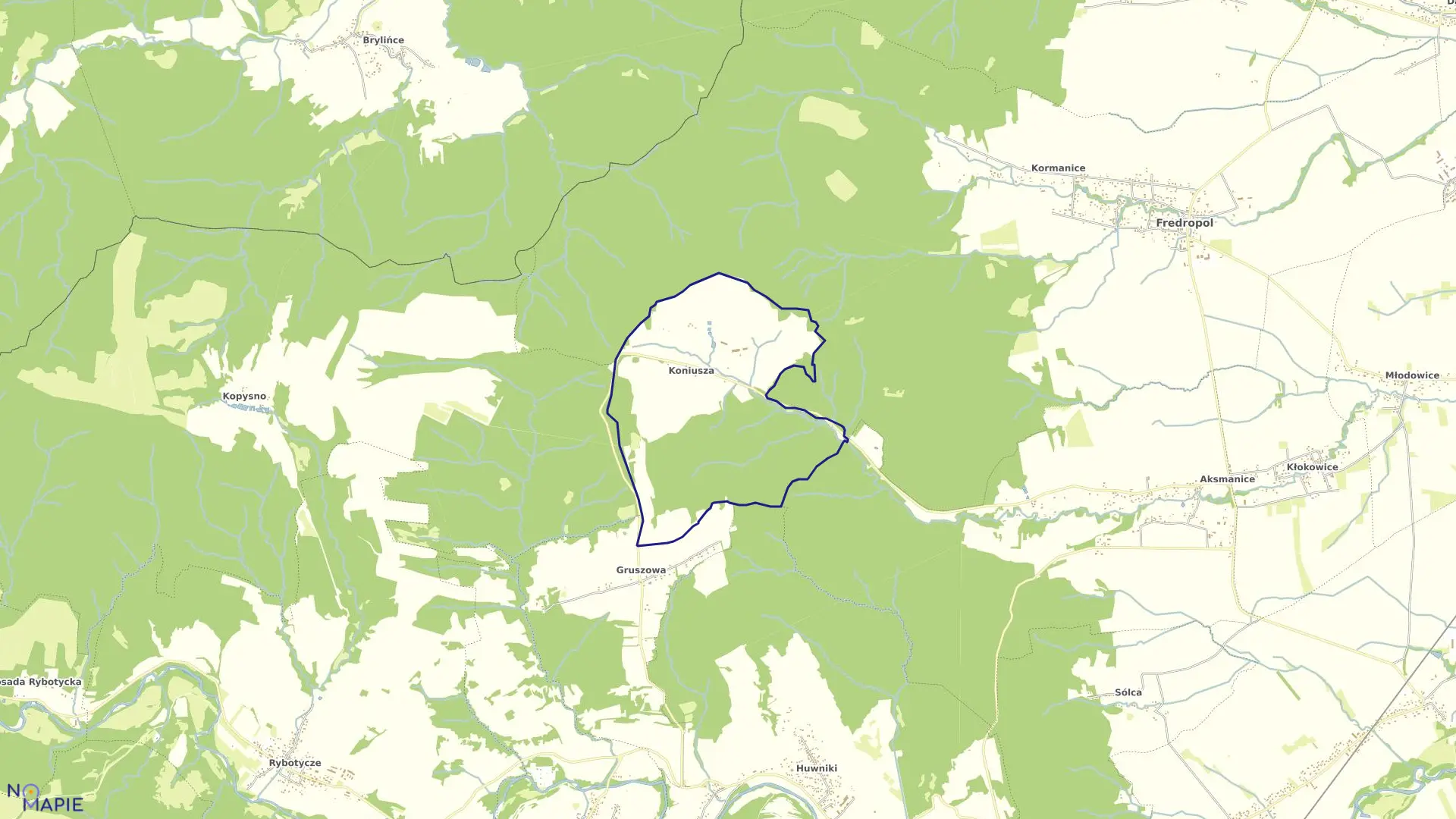 Mapa obrębu Koniusza w gminie Fredropol