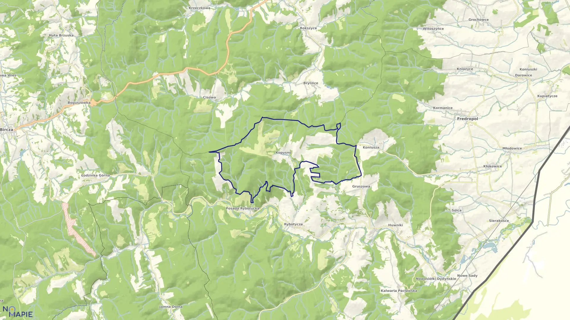 Mapa obrębu Kopysno w gminie Fredropol