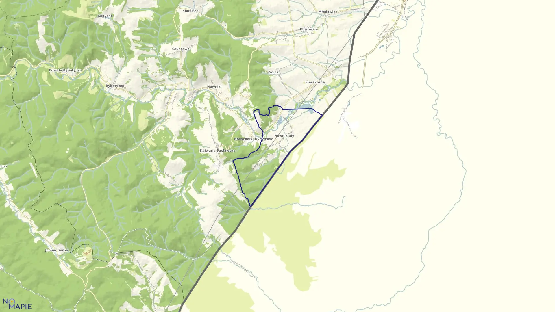 Mapa obrębu Nowe Sady w gminie Fredropol