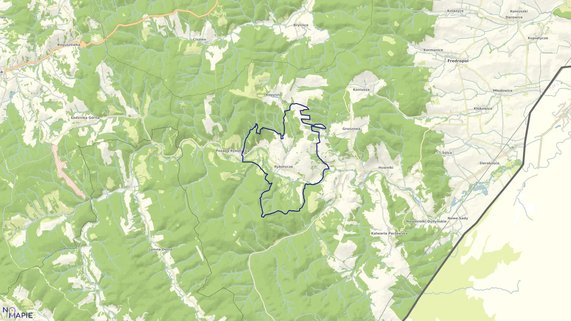 Mapa obrębu Rybotycze w gminie Fredropol